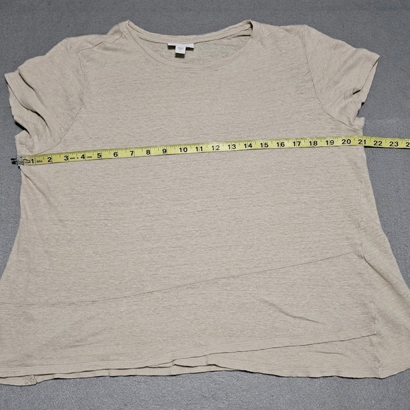 J Jill Love Linen Top Size L Round Neck Short Sleeve Slub Knit Beige Tan - Picture 6 of 10